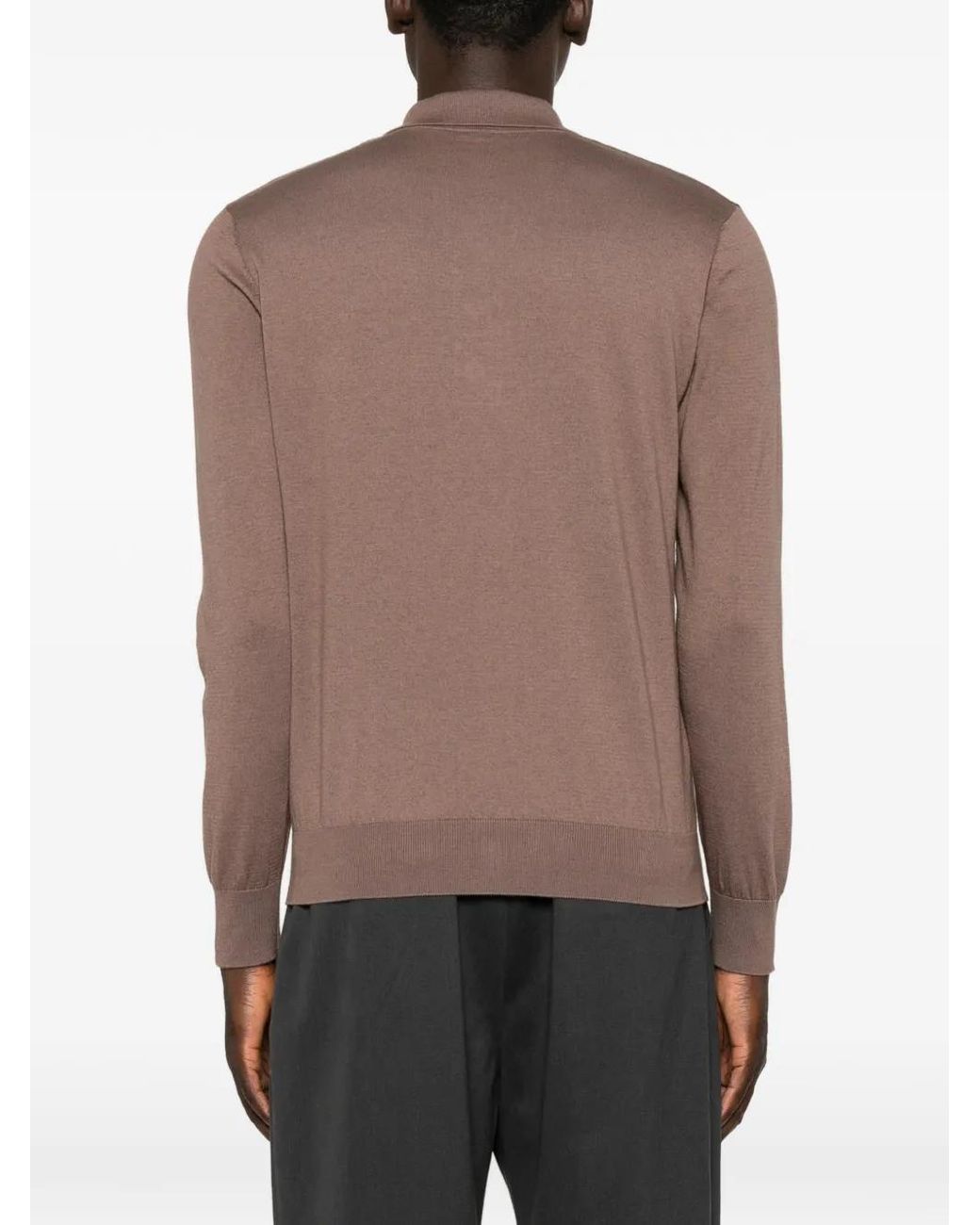 Eleventy Brown Long-Sleeve Polo Shirt for men