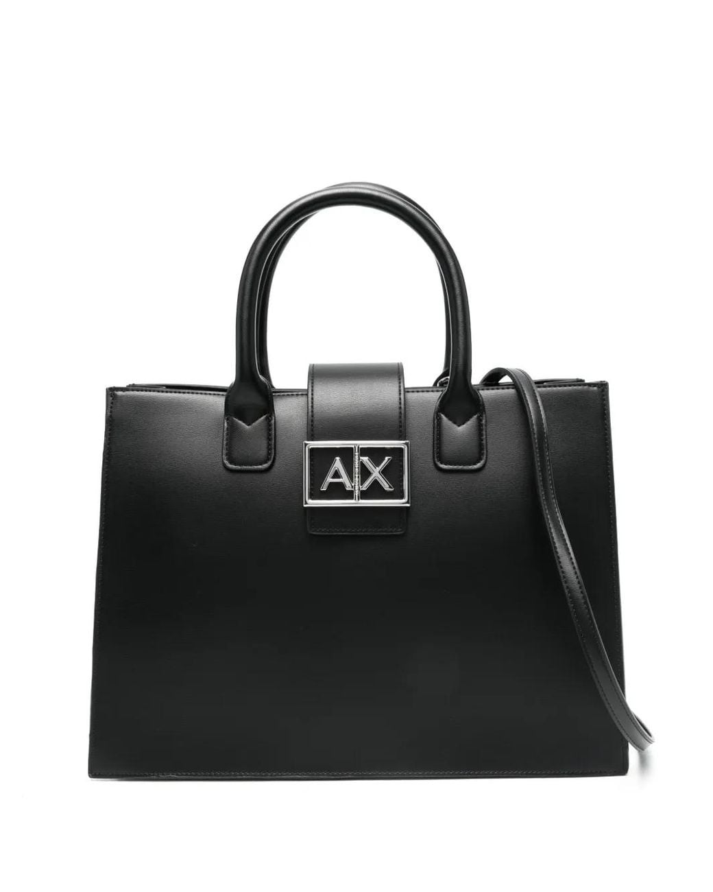 ARMANI EXCHANGE Black Logo-Plaque Tote Bag