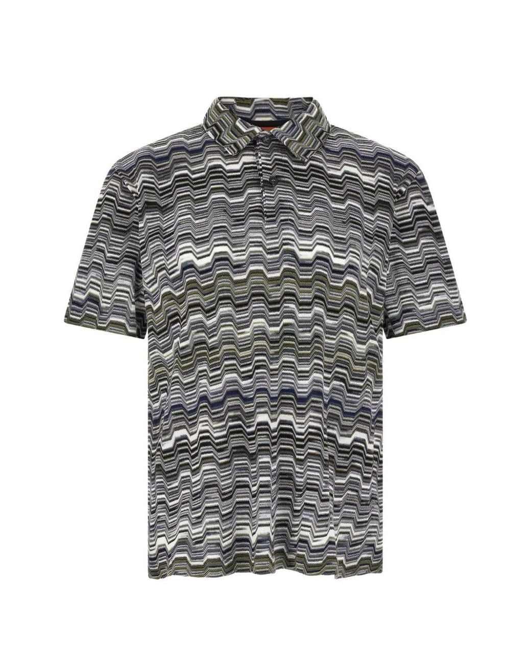 Missoni Gray Cotton Polo Shirt With Raschel Knit And Greek Motif for men