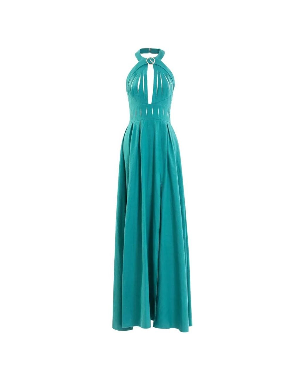 Saiid Kobeisy Blue Vertical Cut-Out Ring-Detail Maxi Dress