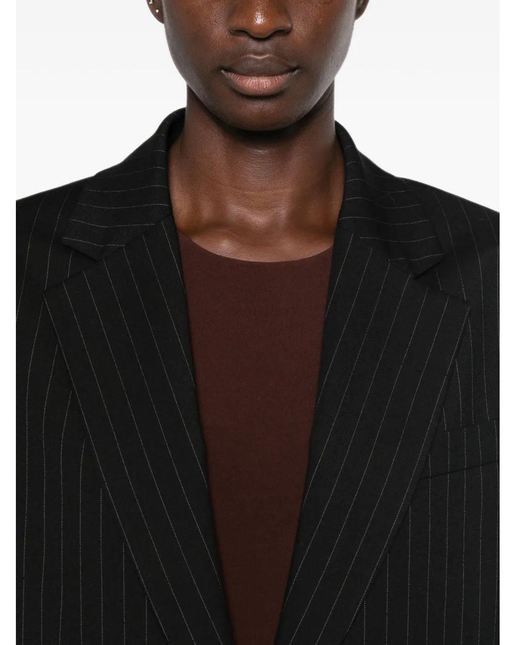 ANDAMANE Black Pinstripe-Pattern Blazer
