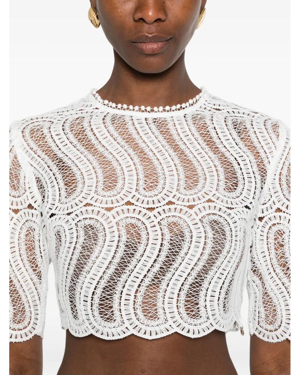 Raquel Diniz White Sabi Lace Scalloped Top