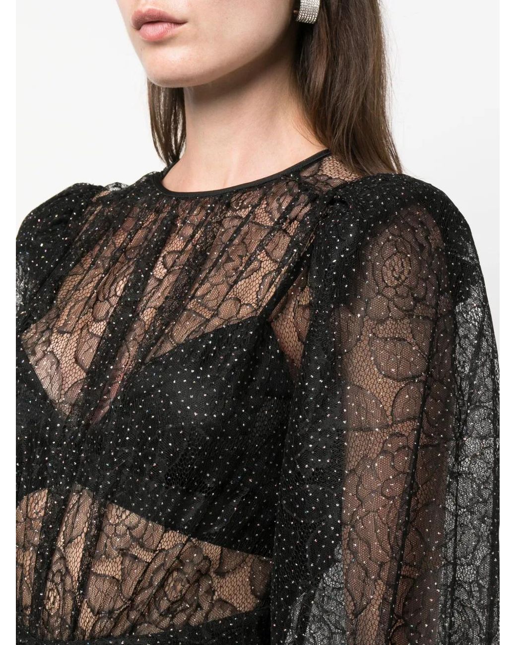 Nissa Black Long-Sleeve Embroidered Minidress