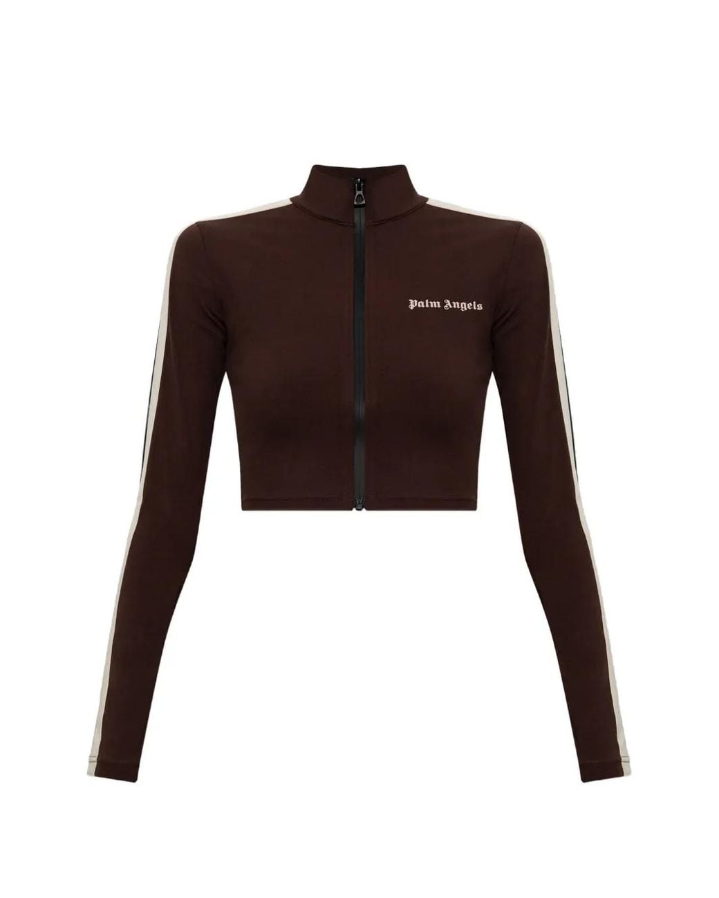 Palm Angels Brown Logo-Print Zip-Up Cropped Sweatshirt