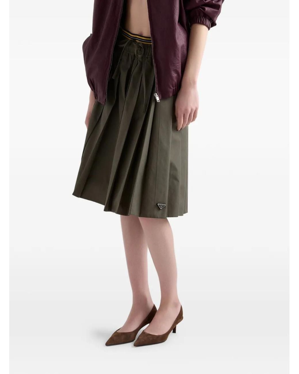 Prada Green Pleated Poplin Midi-Skirt