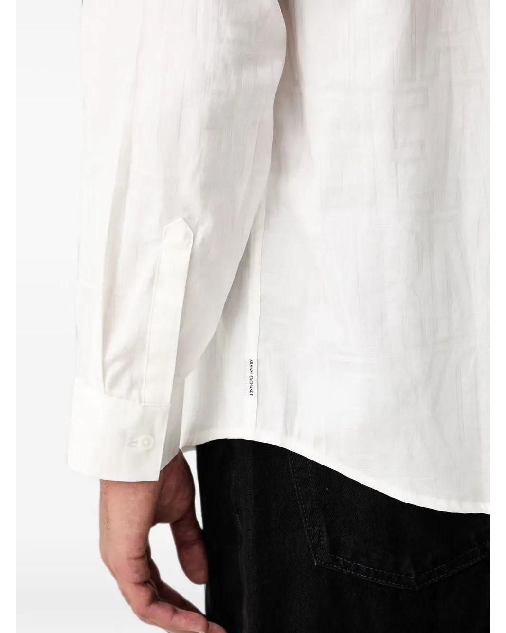 ARMANI EXCHANGE White Logo-Jacquard Long-Sleeved Shirt for men