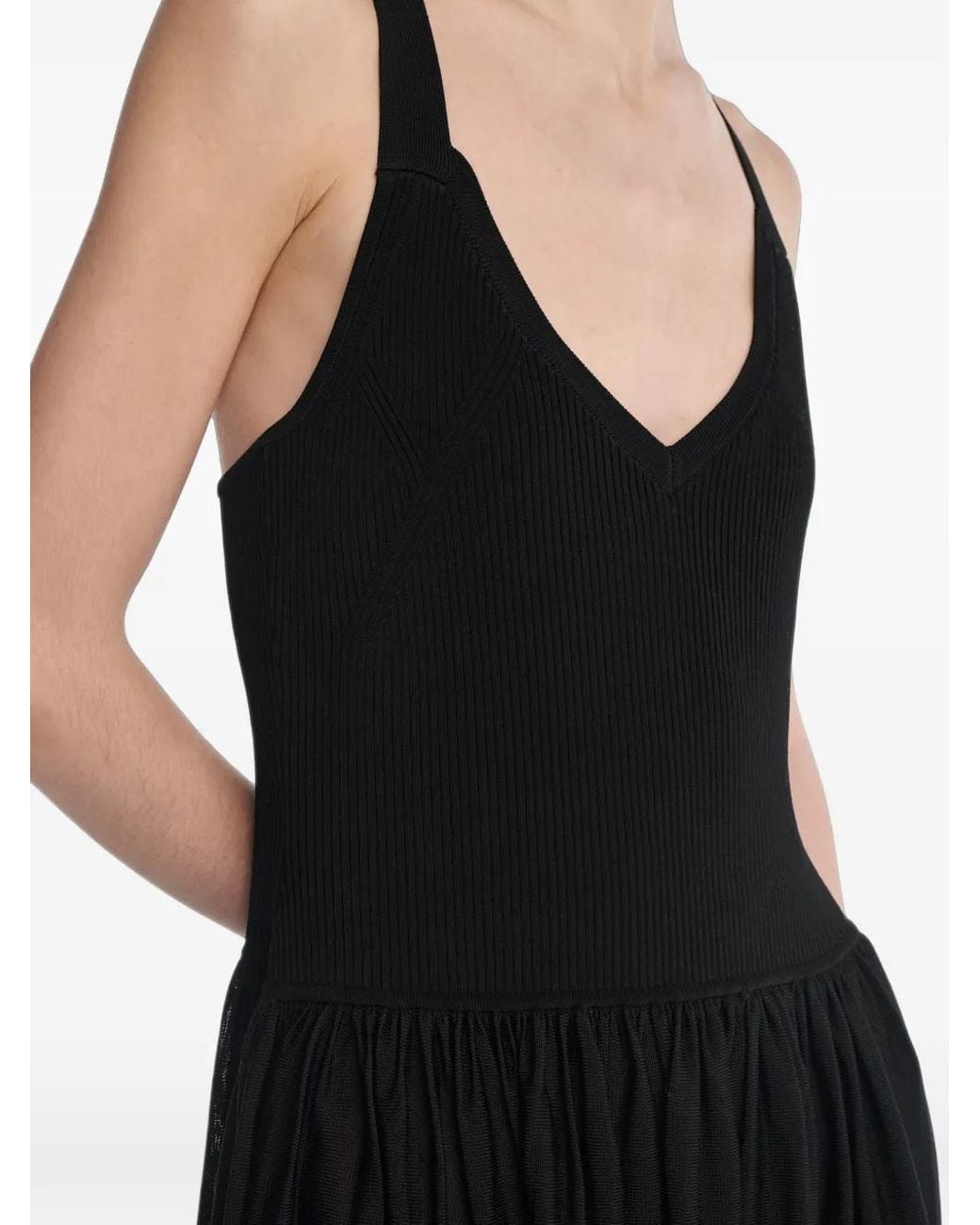 Maria McManus Black Wave Ribbed-Knit Midi Dress