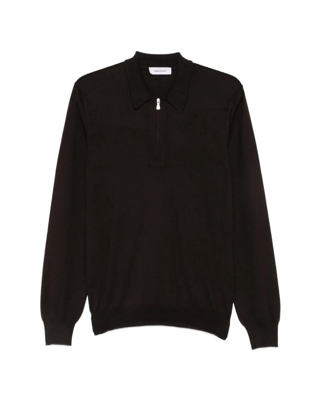 Gran Sasso Black Zip-Neck Fine-Knit Sweater for men