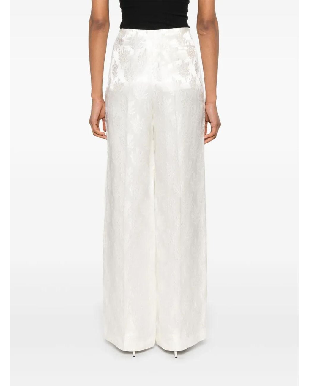 Fendi White Floral-Jacquard Trousers
