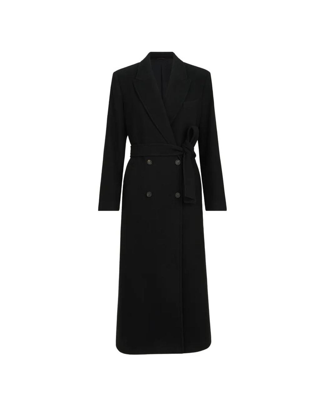 Brunello Cucinelli Black Lightweight Water-Resistant Cashmere Belted Coat With Monili