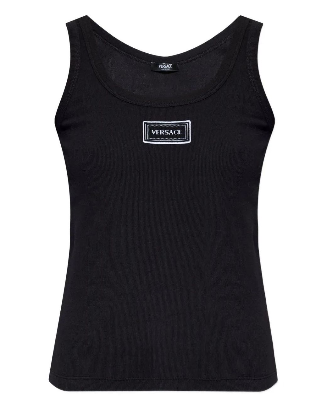 Versace Tops ,Zwart ,Katoen 90S Vintage Logo Ribbed Tank Top in het Black