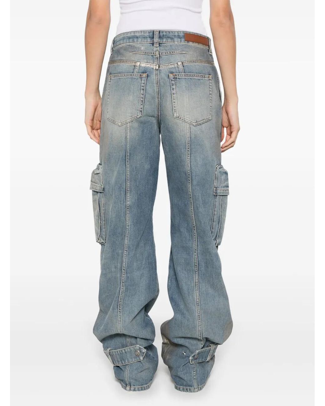 Palm Angels Blue Coated Cargo Jeans