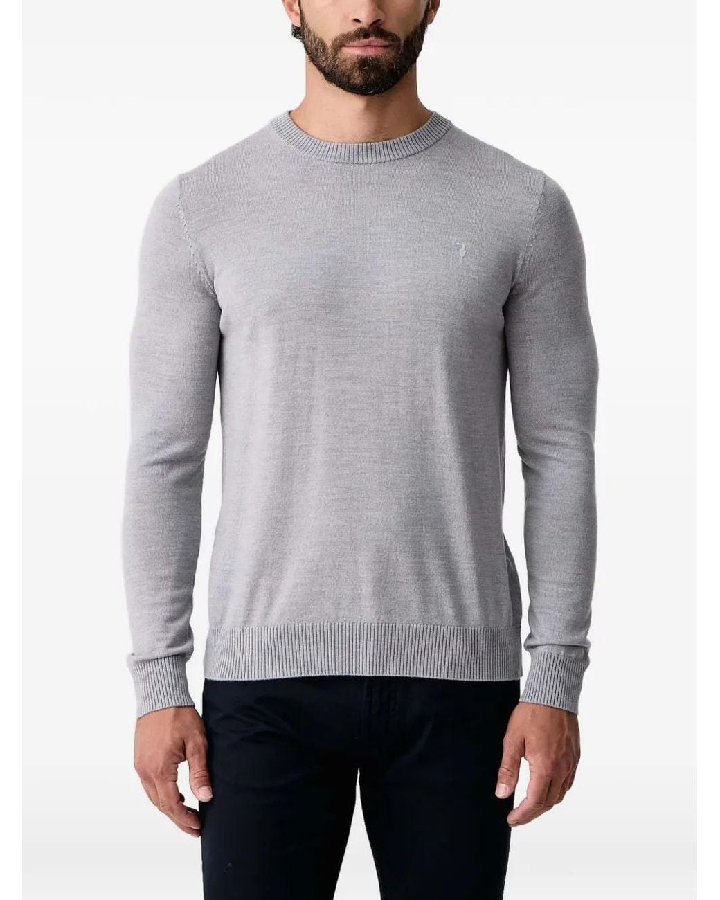 Trussardi Gray Embroidered-Logo Crew-Neck Sweater for men