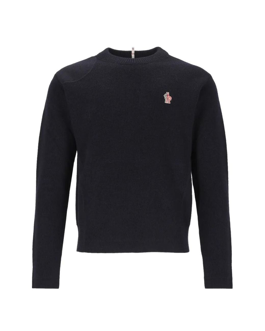Moncler Gerippter Strickpullover Mit Logo-Patch in Blue für Herren