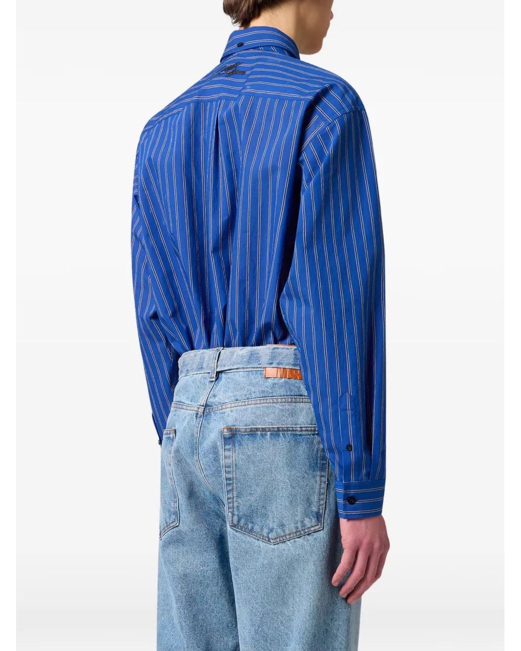 MSGM Blue Striped Tie-Detail Shirt for men