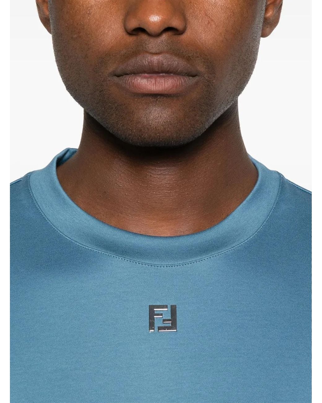Fendi Blue 'Ff Metal' T-Shirt for men