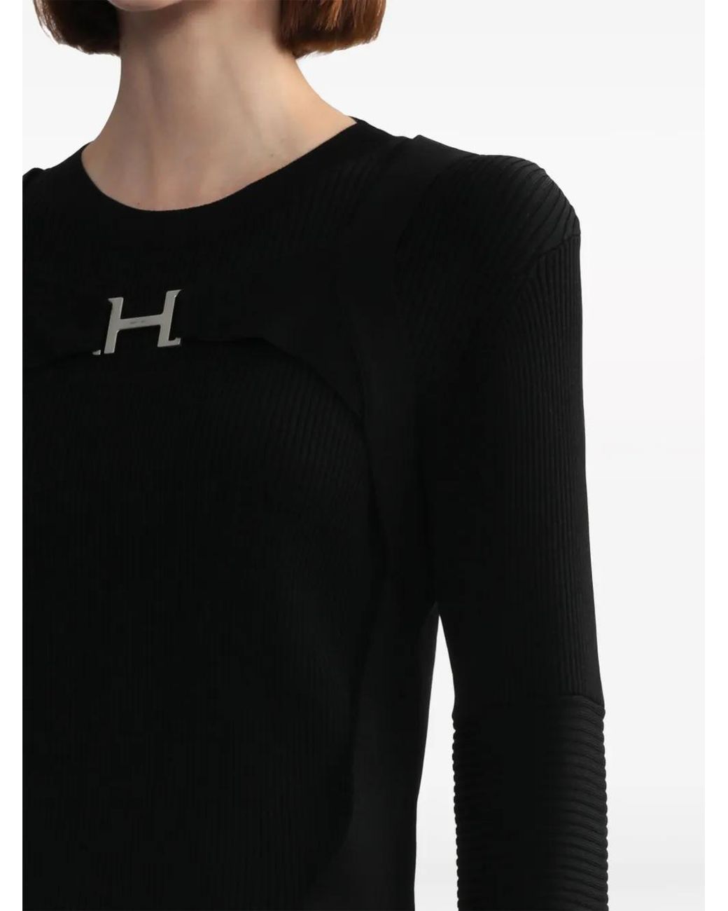 HELIOT EMIL Black Logo-Print Panelled-Design Jumper