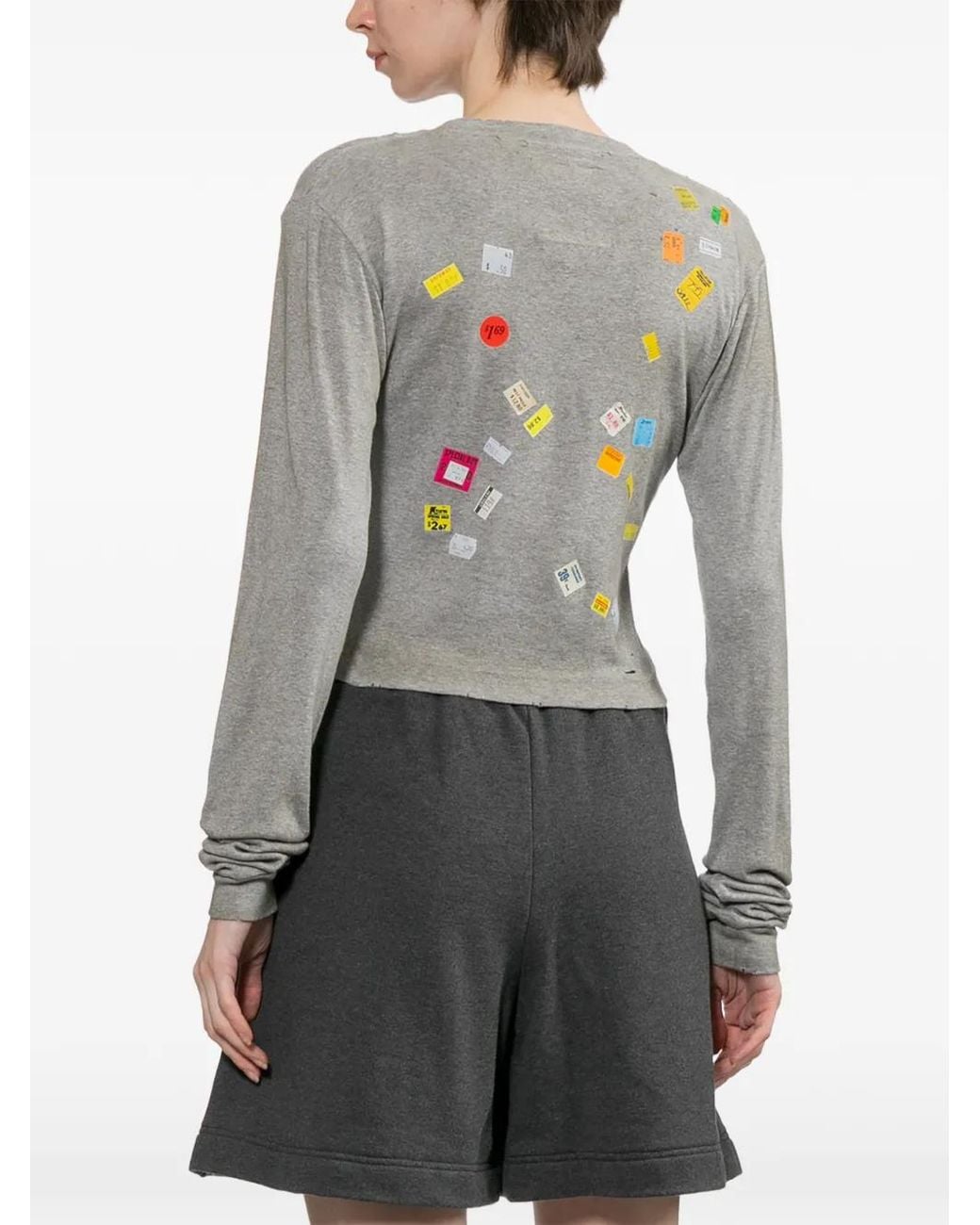 Maison Mihara Yasuhiro White Price-Tag Sticker Printed Crop T-Shirt