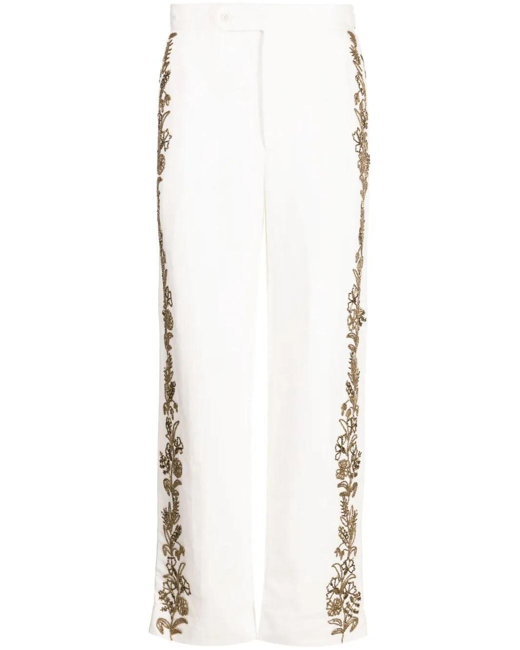 Bode White Beaded Straight-Leg Trousers for men