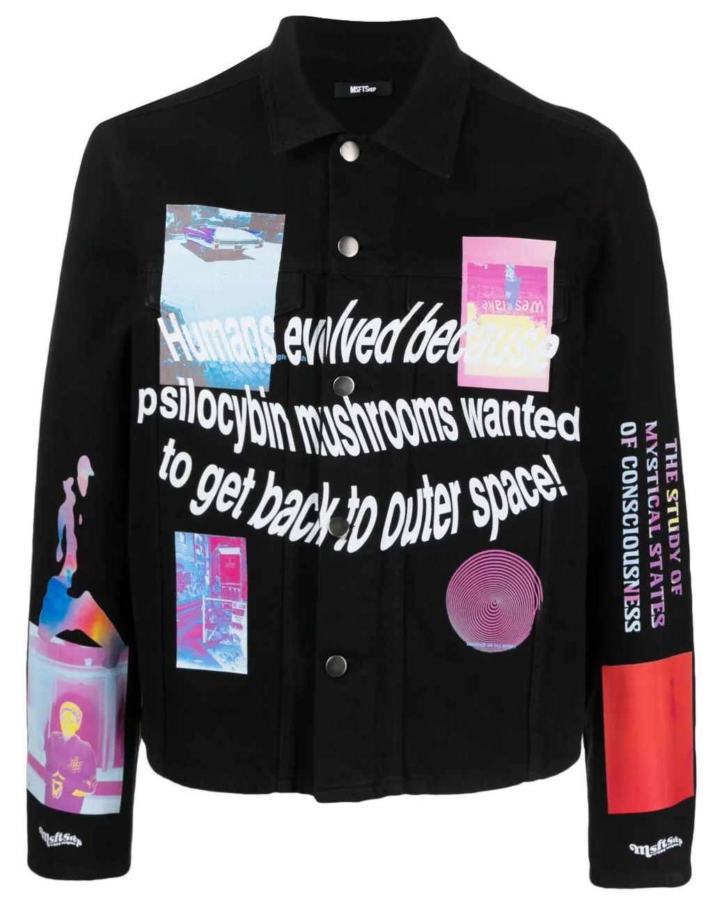 Msftsrep Black Graphic-Print Denim Jacket for men