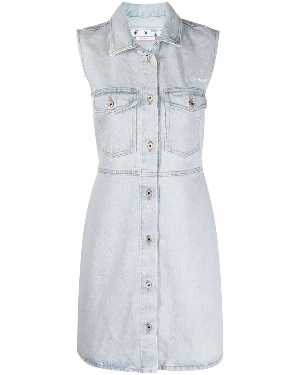 Off-White c/o Virgil Abloh Blue Logo-Print Denim Shirtdress