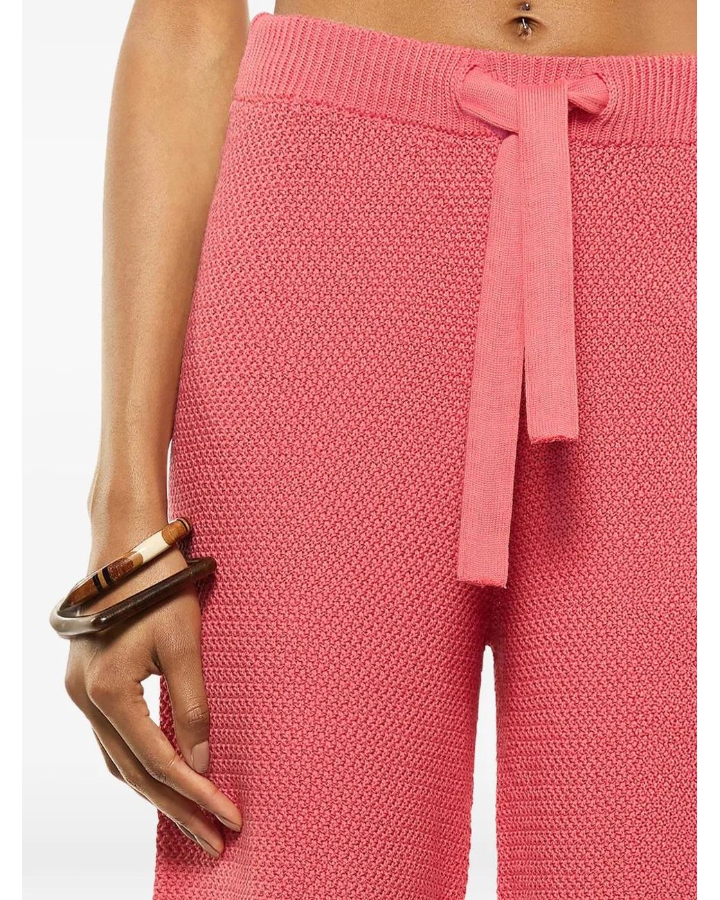 Laneus Red Knitted Knee-Length Shorts