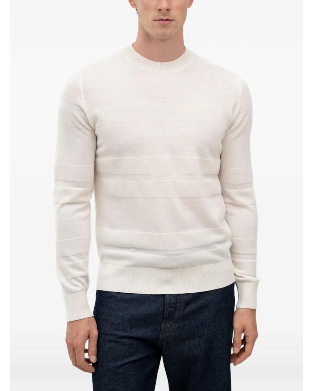 Boss White Textured-Knit Sweater for men