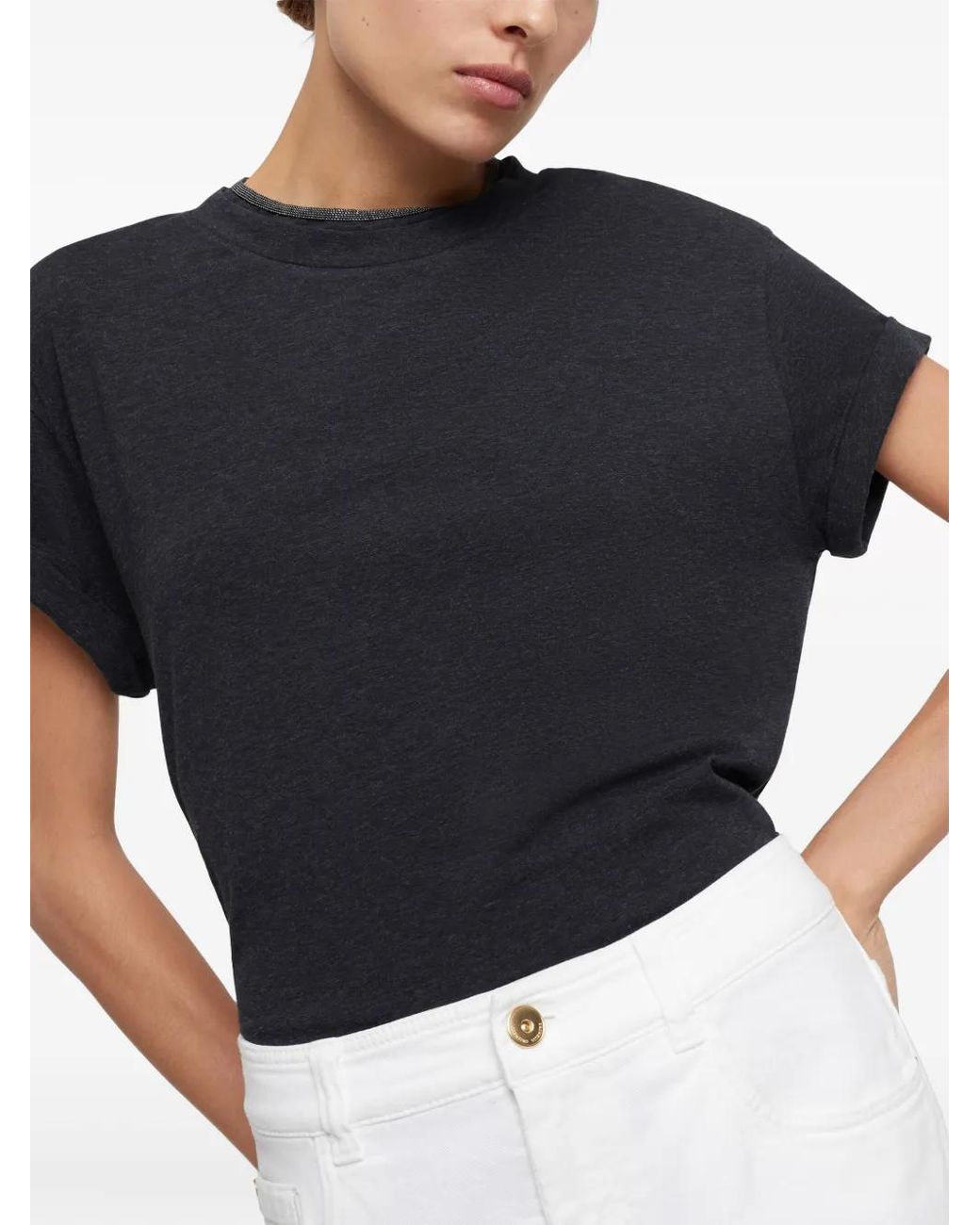 Brunello Cucinelli Blue Keyhole Detail T-Shirt