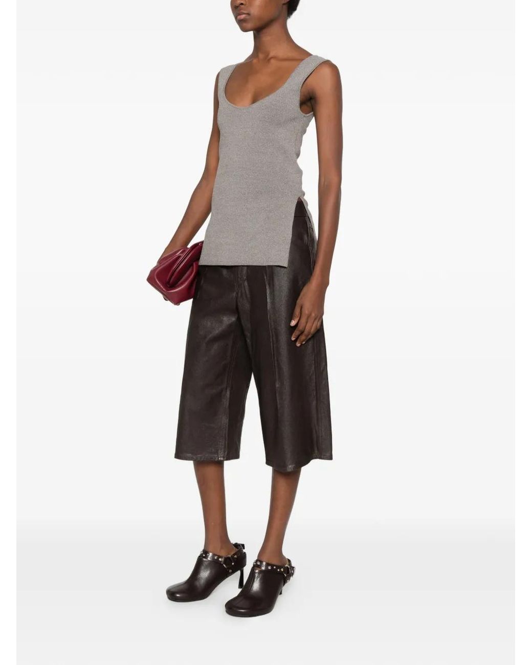 Rohe Gray Ribbed Side-Slit Top