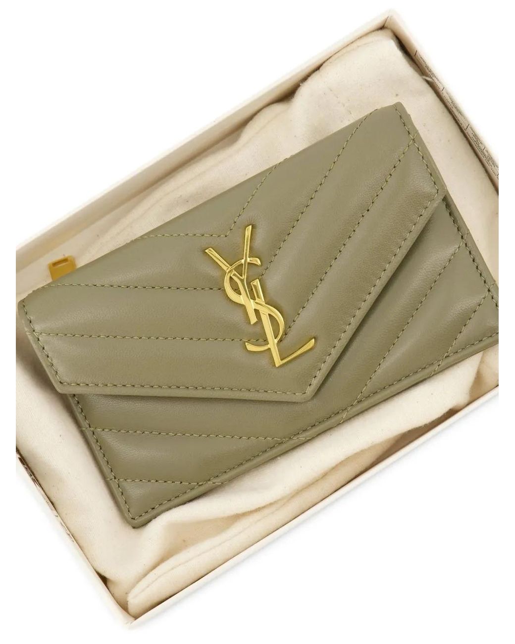 Saint Laurent Green Quilted Card Case
