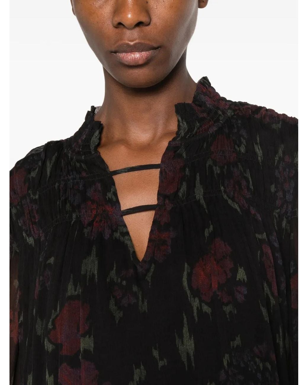 Ba&sh Black Douce Floral-Print Ruffled Blouse