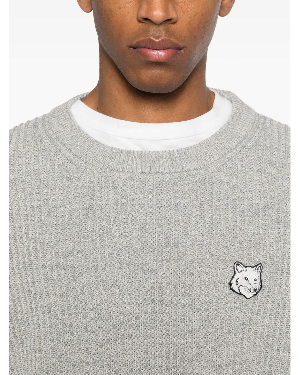 Maison Kitsuné Gray Maison Kitsuné Fox Head Cotton Ribbed Jumper for men