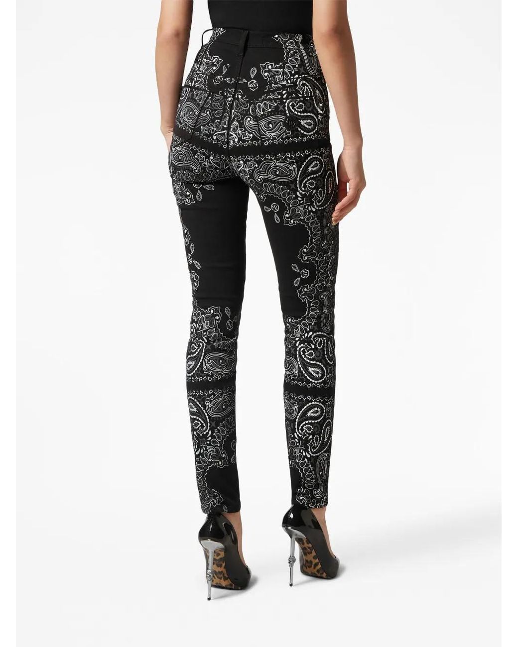 Philipp Plein Gray Paisley-Printed High-Waisted Jeggings