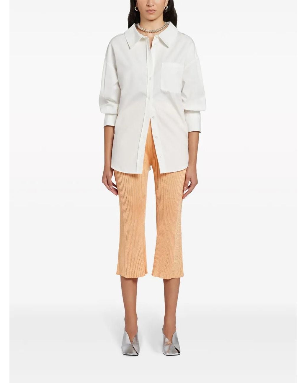 Jil Sander Natural Ribbed-Panel Cropped Trousers