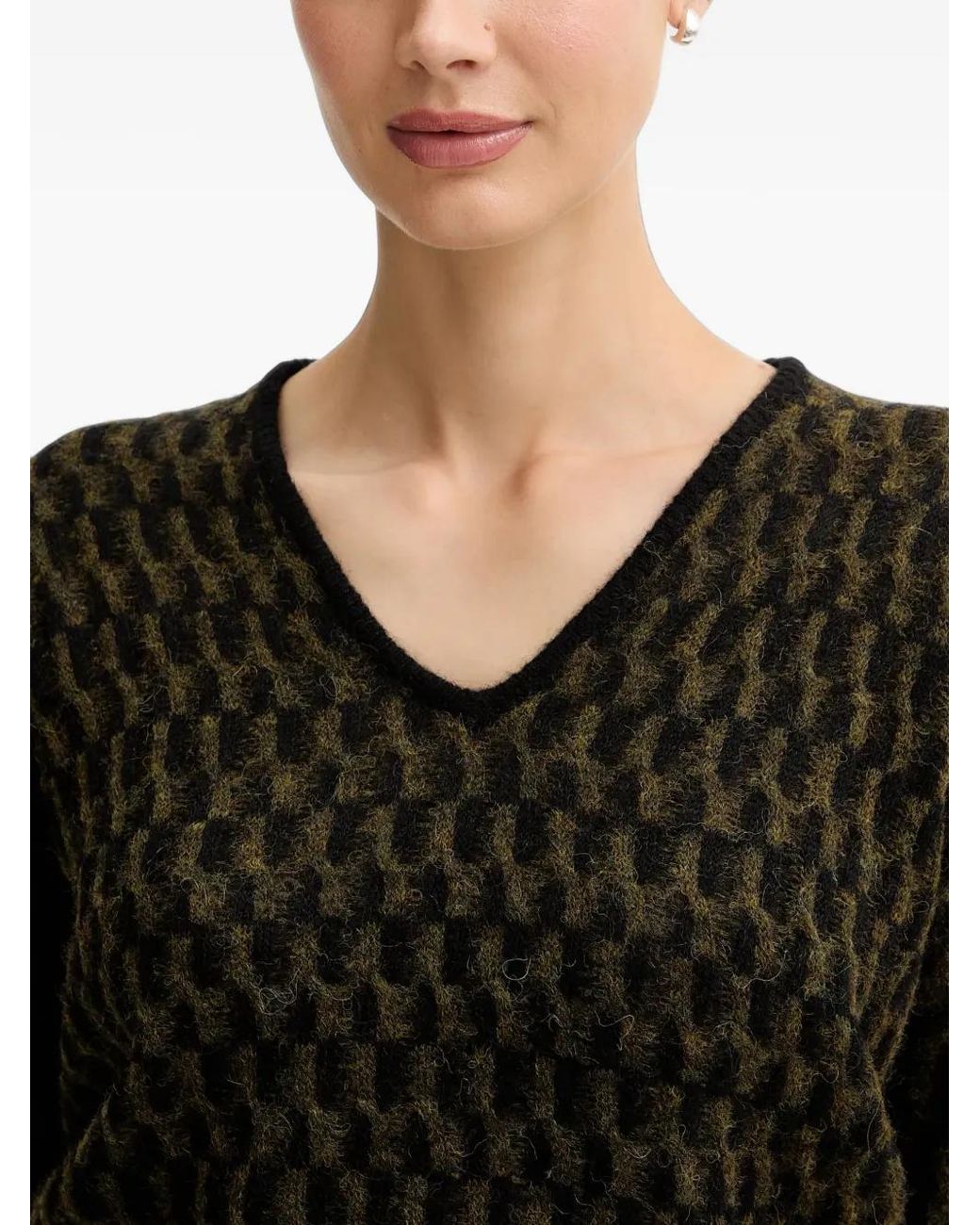 Benetton Black Patterned V-Neck Knitwear