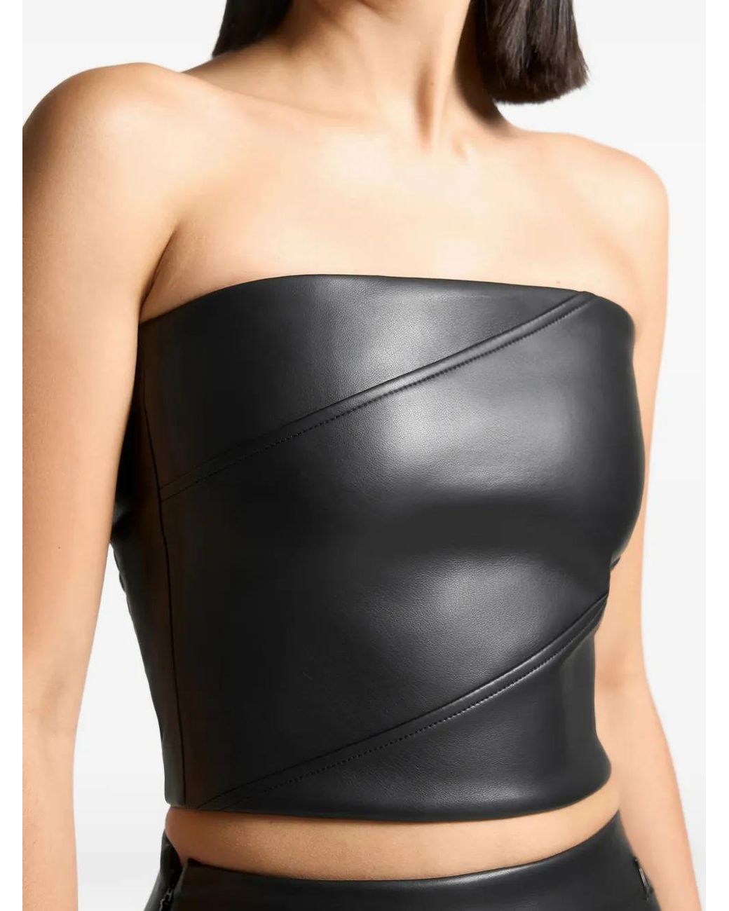 Manière De Voir Black Evie Bandeau Leather Corset Top