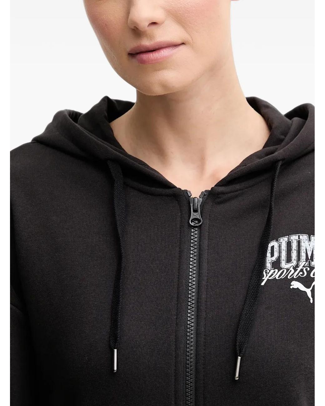 PUMA Black Logo-Print Zip-Up Hoodie
