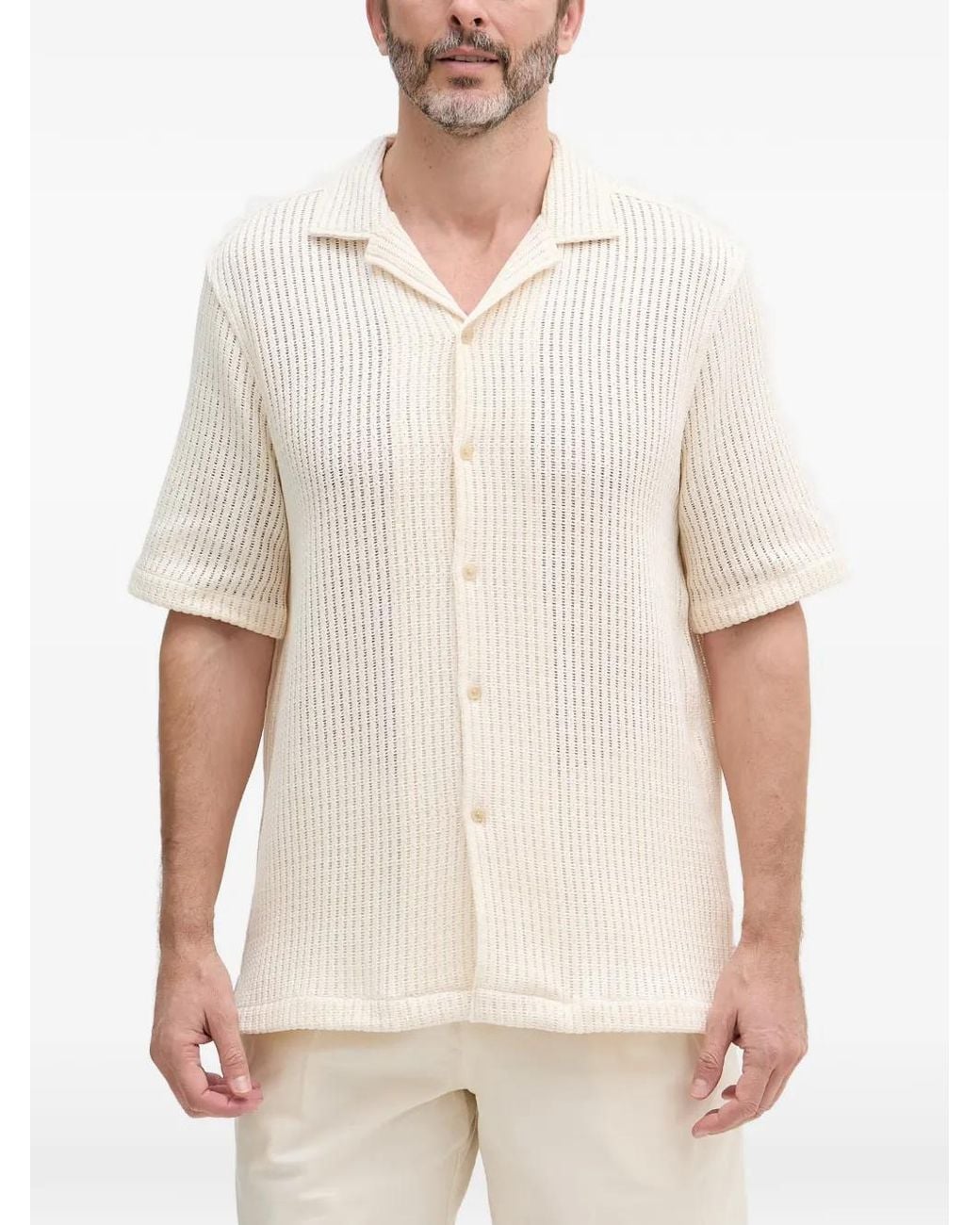 Joop! White Kawan Open-Knit Short-Sleeve Shirt for men