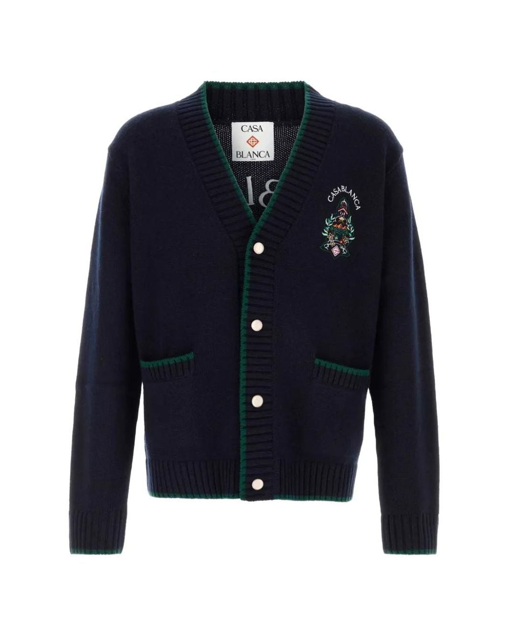 Casablanca Blue Logo-Embroidered V-Neck Cardigan for men
