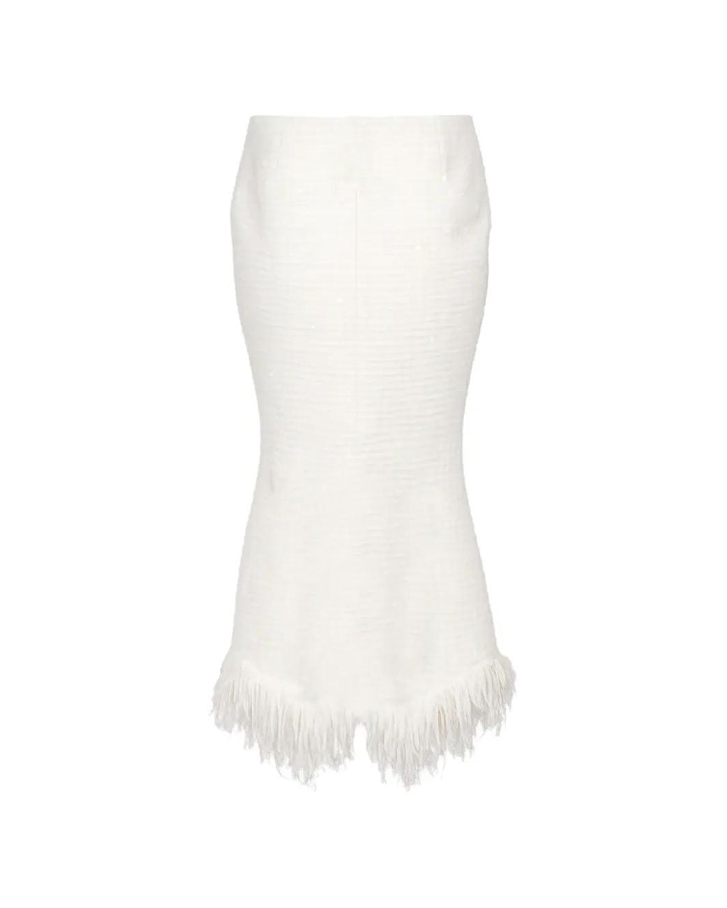 MATIERES FECALES White Sequin-Embellished Fringed Midi Skirt