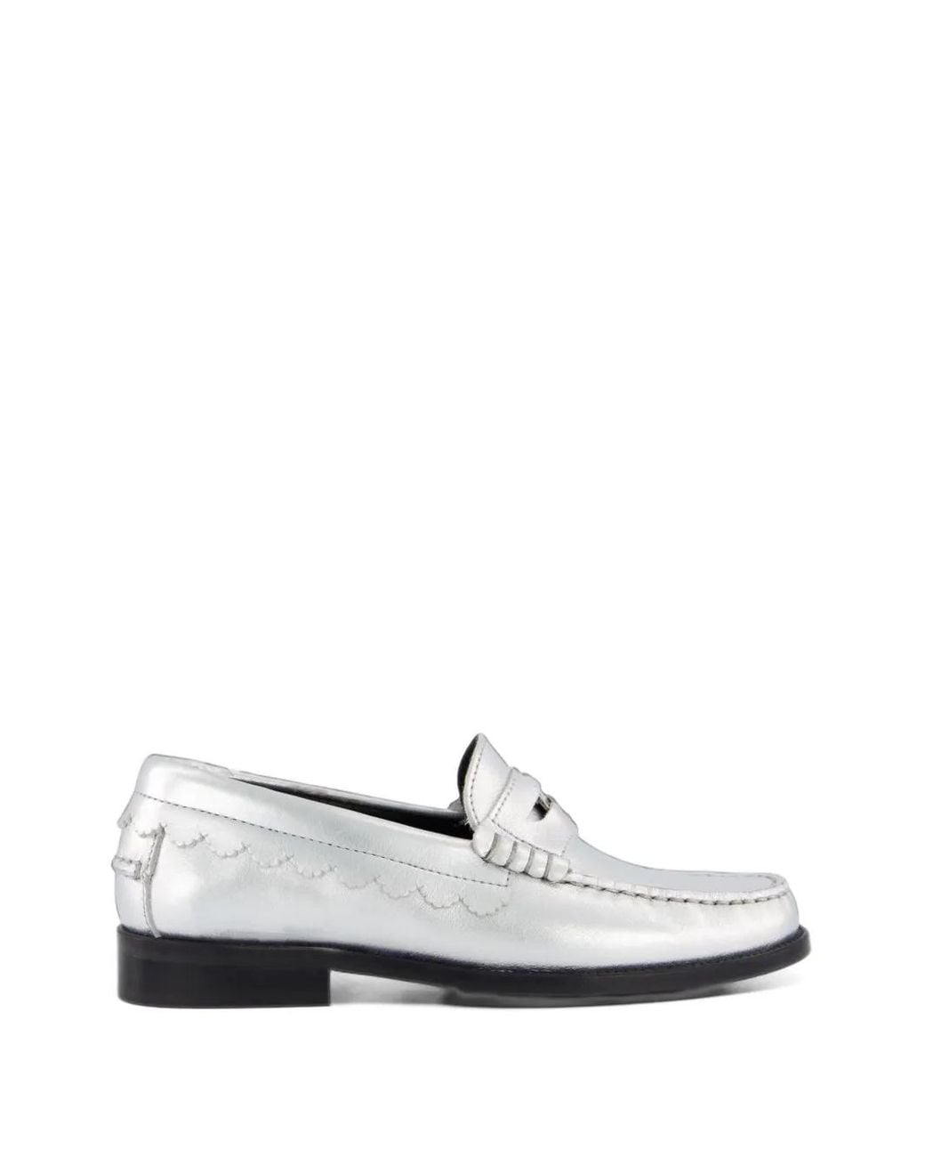 Toral Shoes White Metallic Scalloped-Trim Loafers