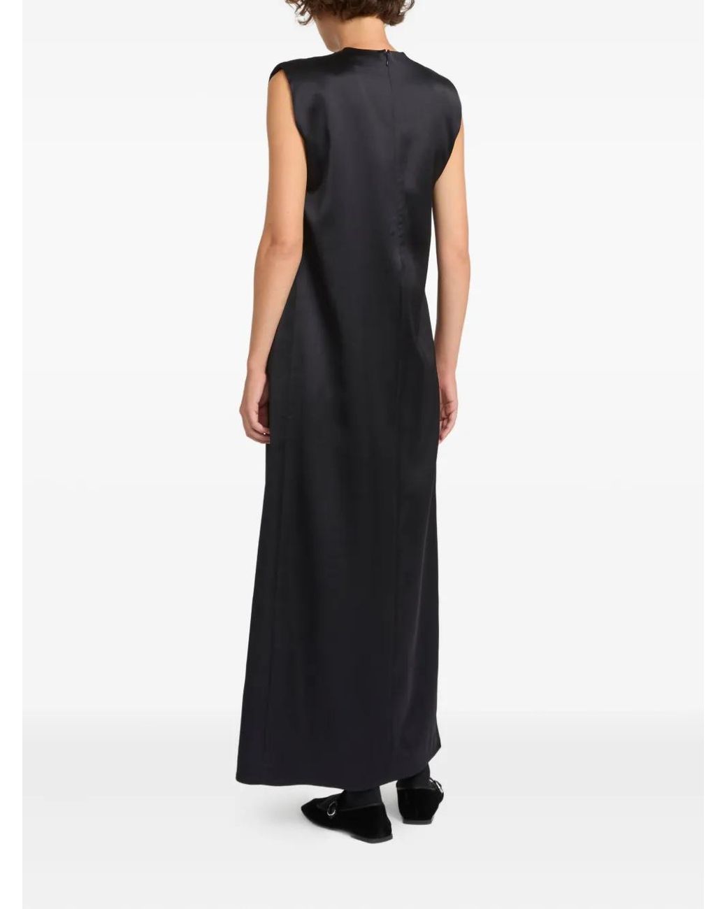 Yves Salomon Black Heavy Wool Satin Maxi Dress