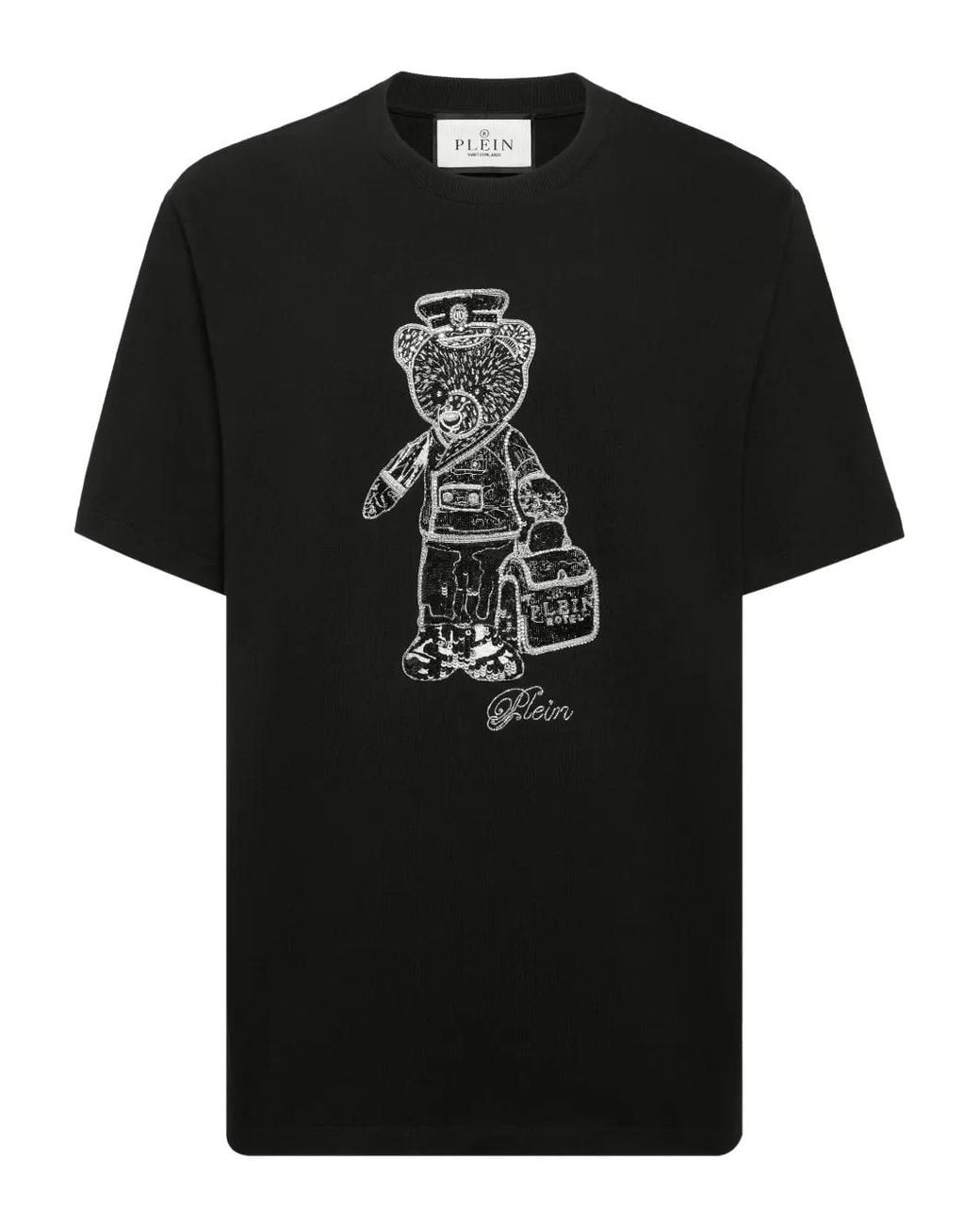 Philipp Plein Black Round Neck T-Shirt Teddy Bear for men