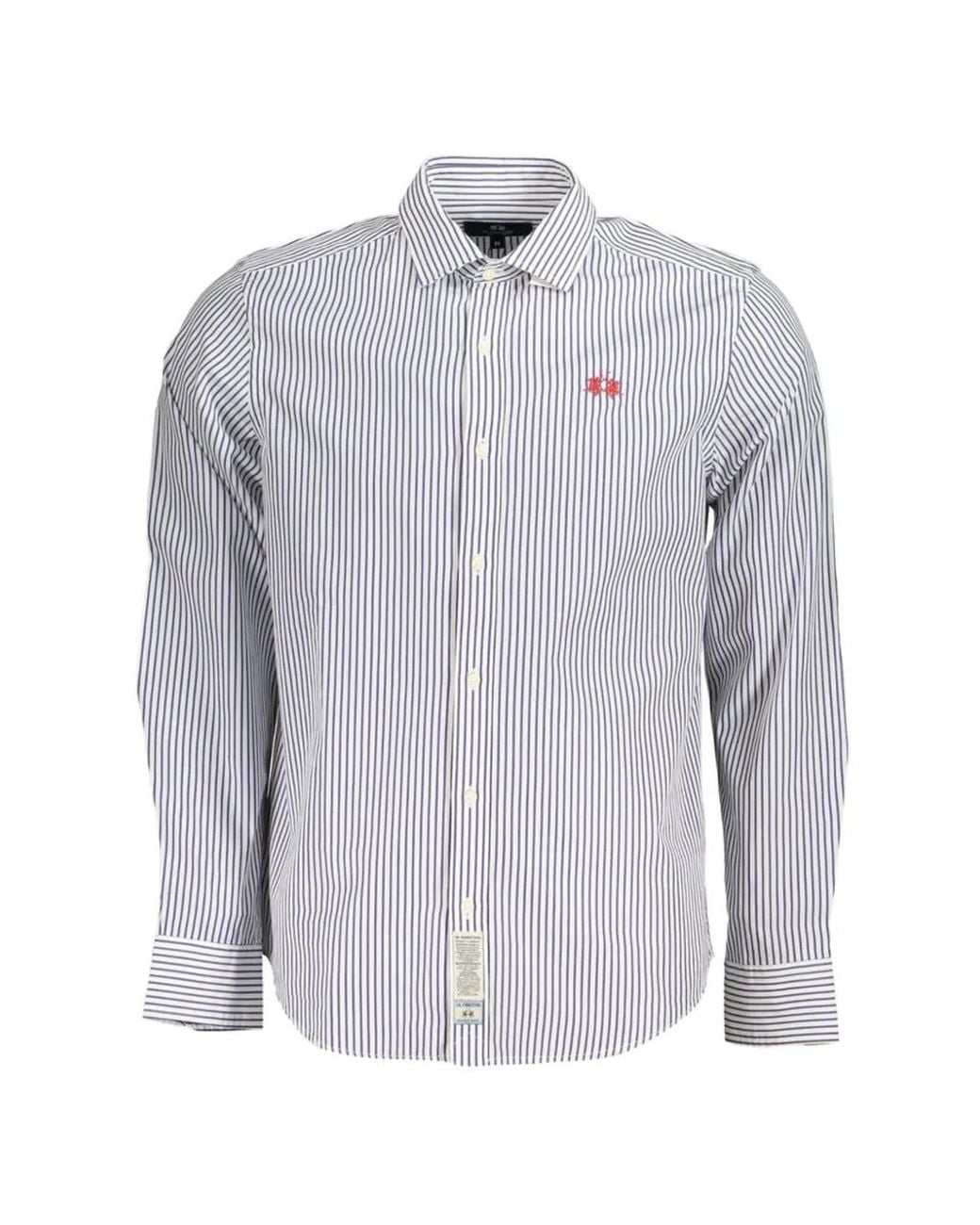La Martina Blue Striped Embroidered Shirt for men