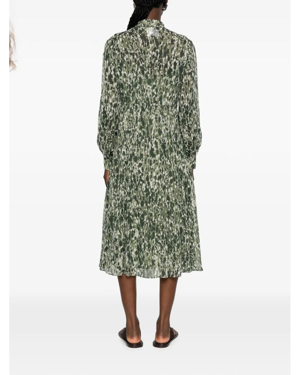 Max Mara Green Abstract-Print Pleated Dress