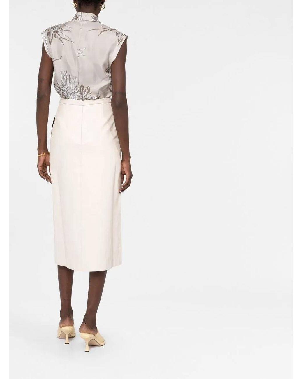 Brunello Cucinelli White Abstract-Print Silk Blouse