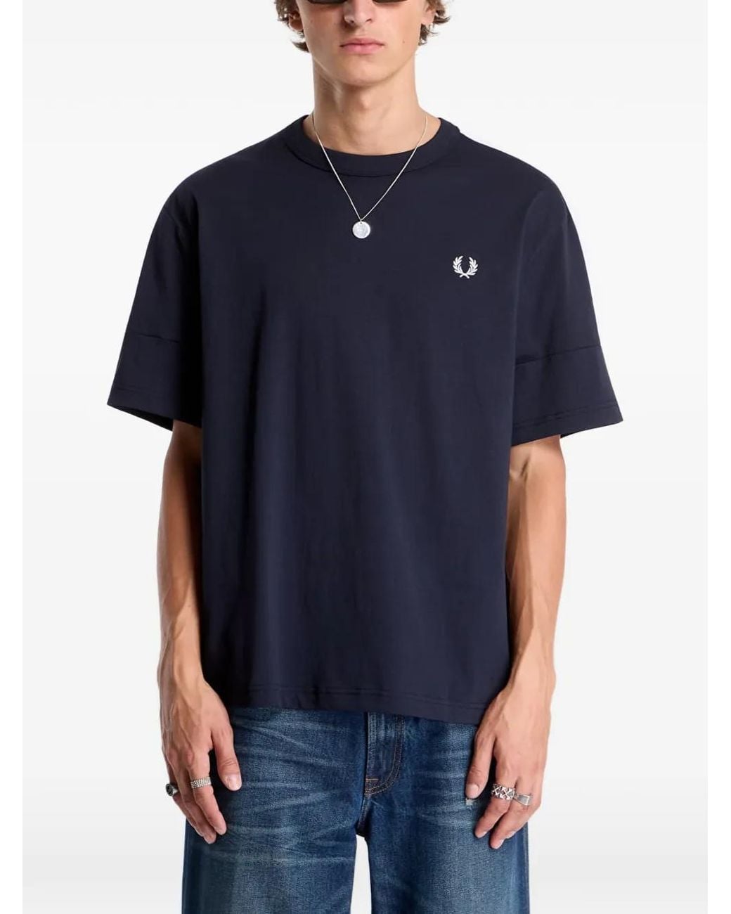 Fred Perry Blue Graphic-Print T-Shirt for men