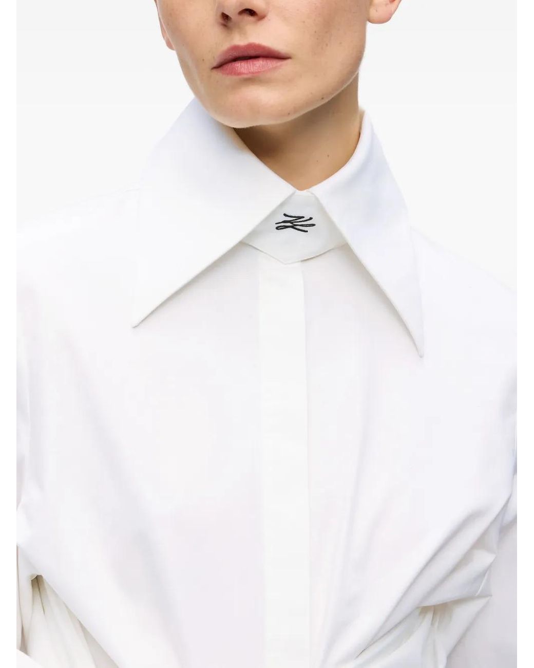 Karl Lagerfeld White Karl Studio Poplin Bow Blouse
