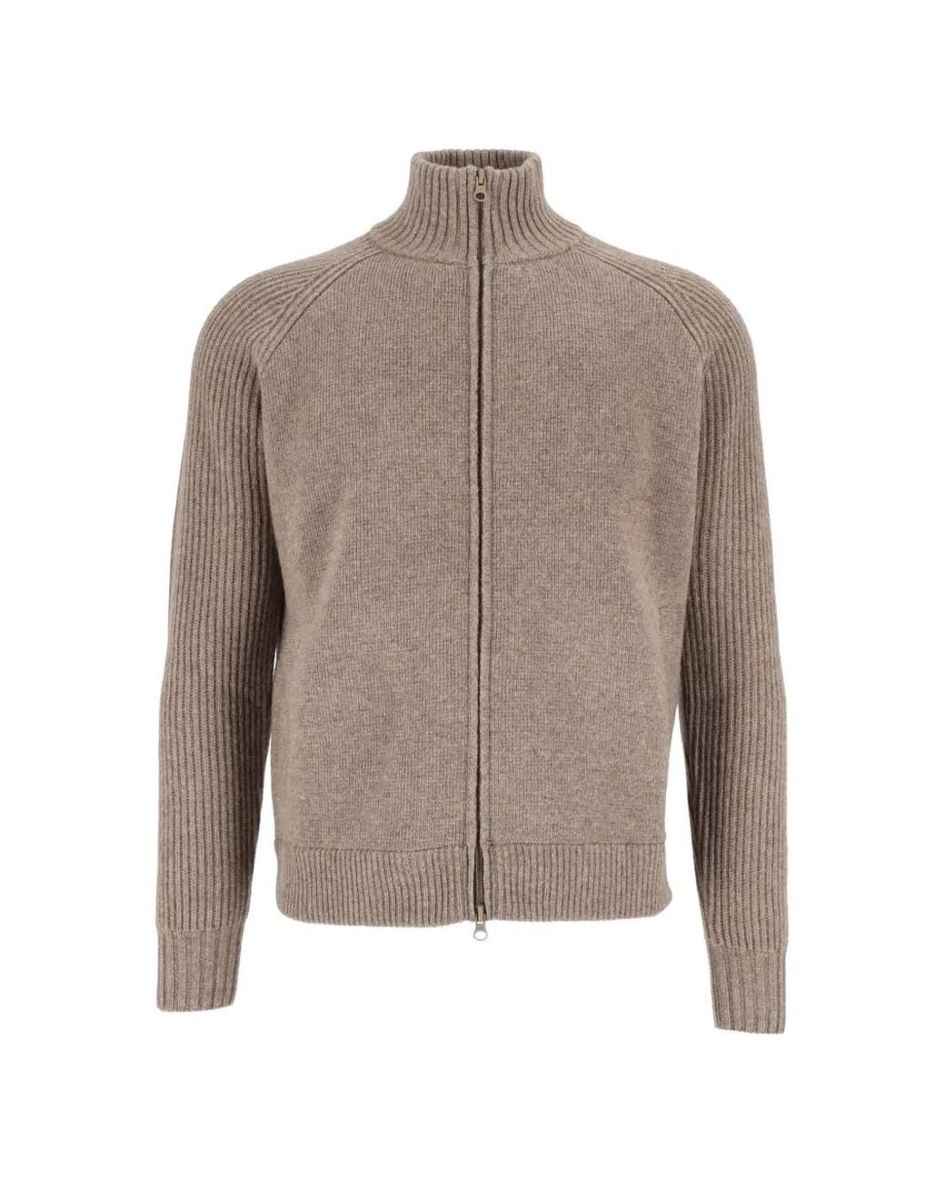 L.b.m. 1911 Brown Ribbed-Knit Zip-Up Cardigan for men
