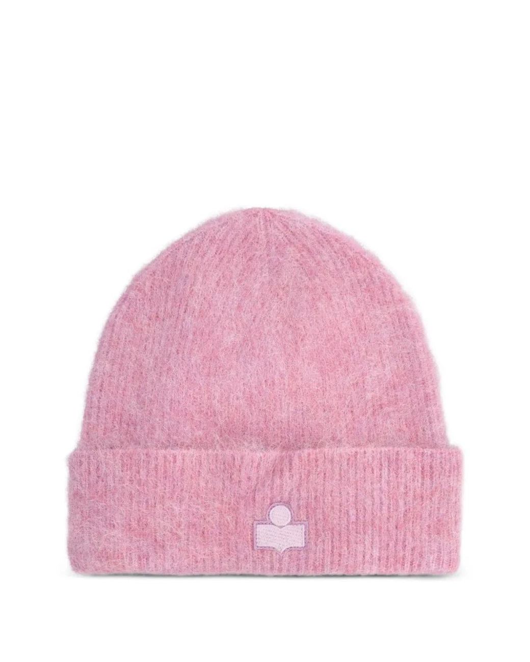 Isabel Marant Pink Logo-Patch Ribbed-Knit Beanie Hat